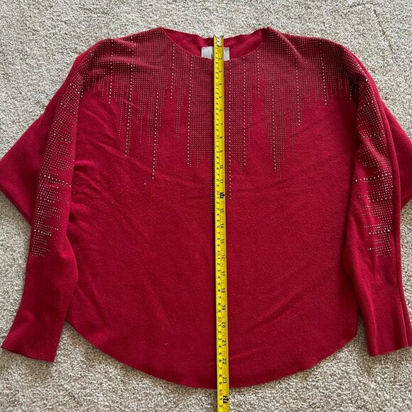 Liv Milano Oversized Sleeves Red Sweater with Rhinestones - Picture 6 of 8